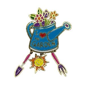 I Love to Garden Enamel Brooch Pin | Colorful Watering Can Flower Charm Pin